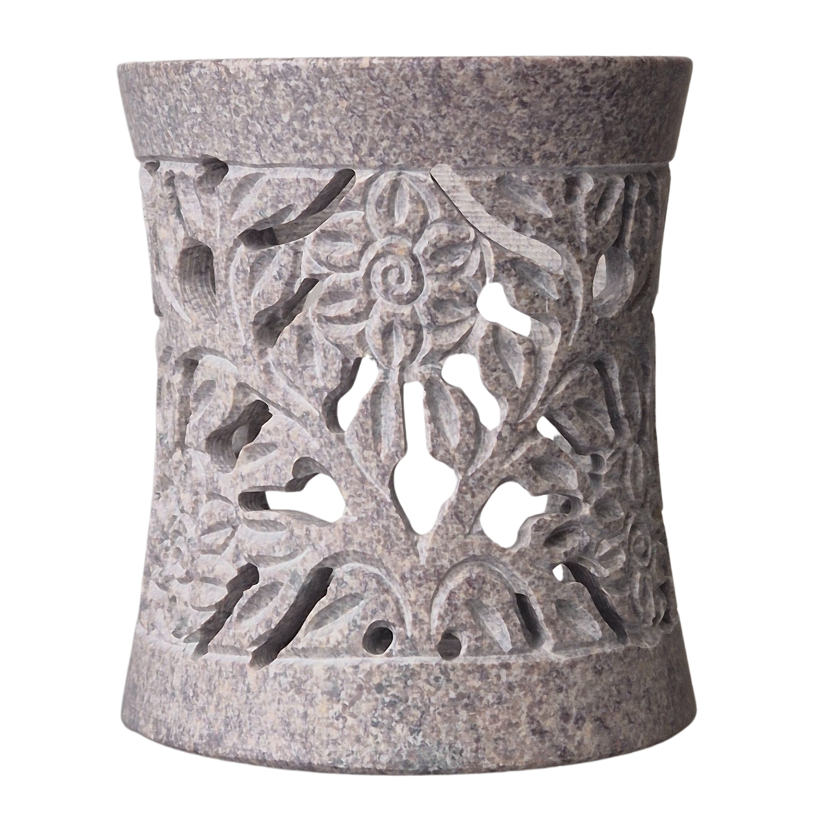 Speckstein Räuchergefäß, 6 cm Sieb, Farbe grau, Motiv Blume, im Mafumo Shop online zu bestellen