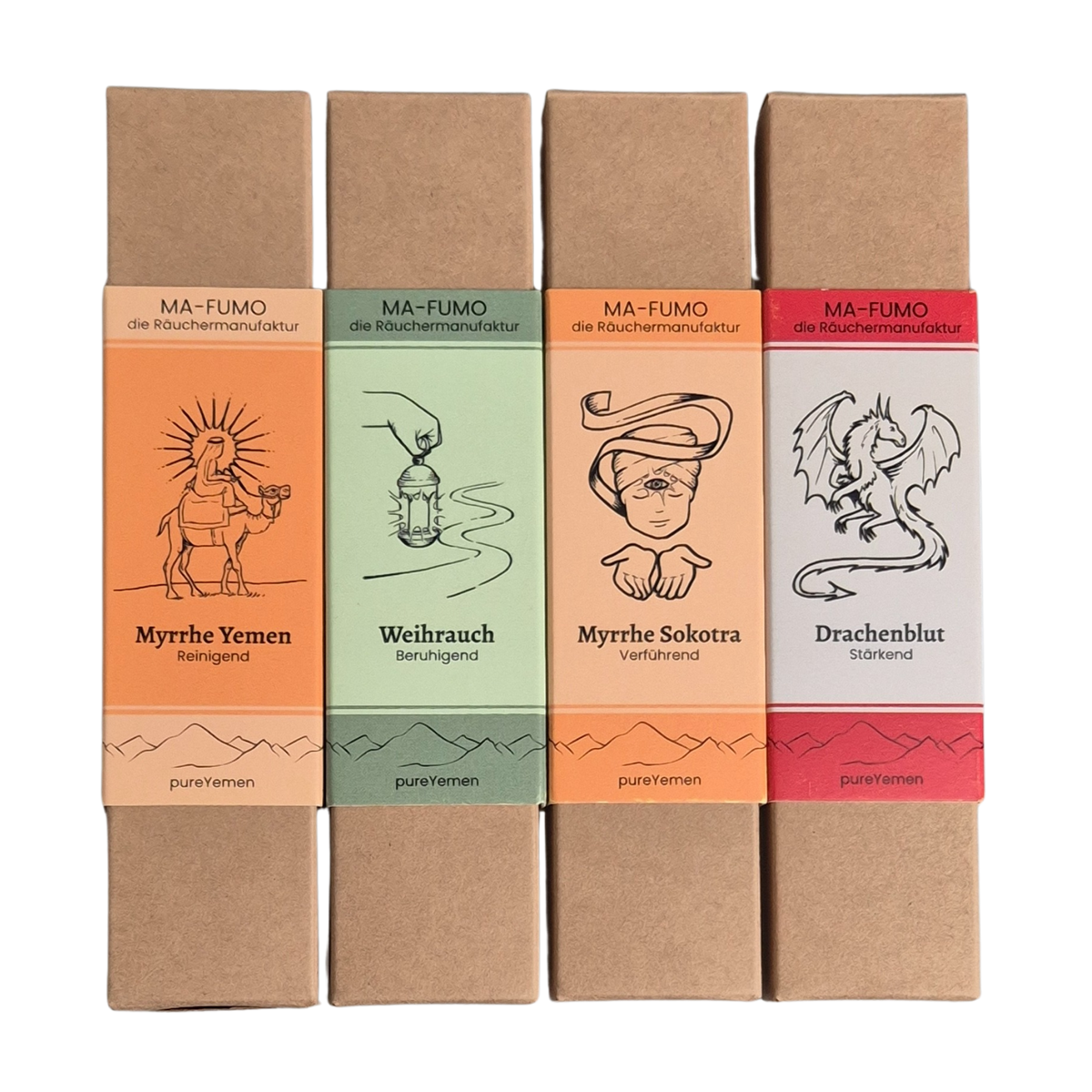 pureYemen Räucherstäbchen Bundle – alle 4 Sorten à 10 Stück, handgerollt aus dem Jemen | MAFUMO