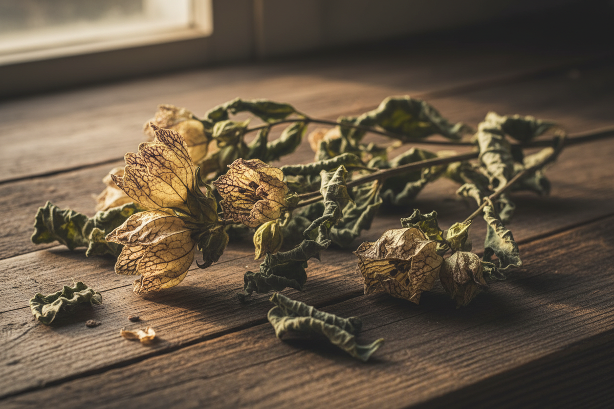 Getrocknetes Bilsenkraut (Hyoscyamus niger) – botanische Abbildung zum Räuchern
