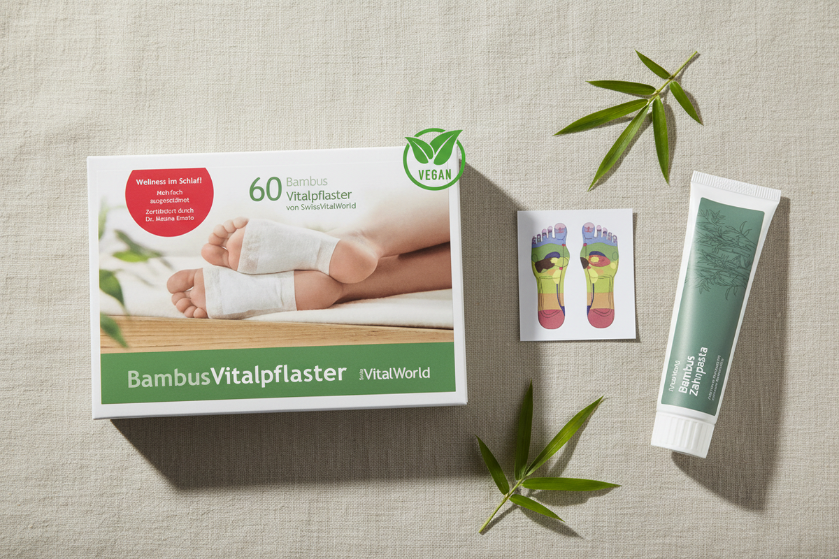 Vital & Seele – Box groß, Reflexzonen schematisch und Bambus Zahncreme