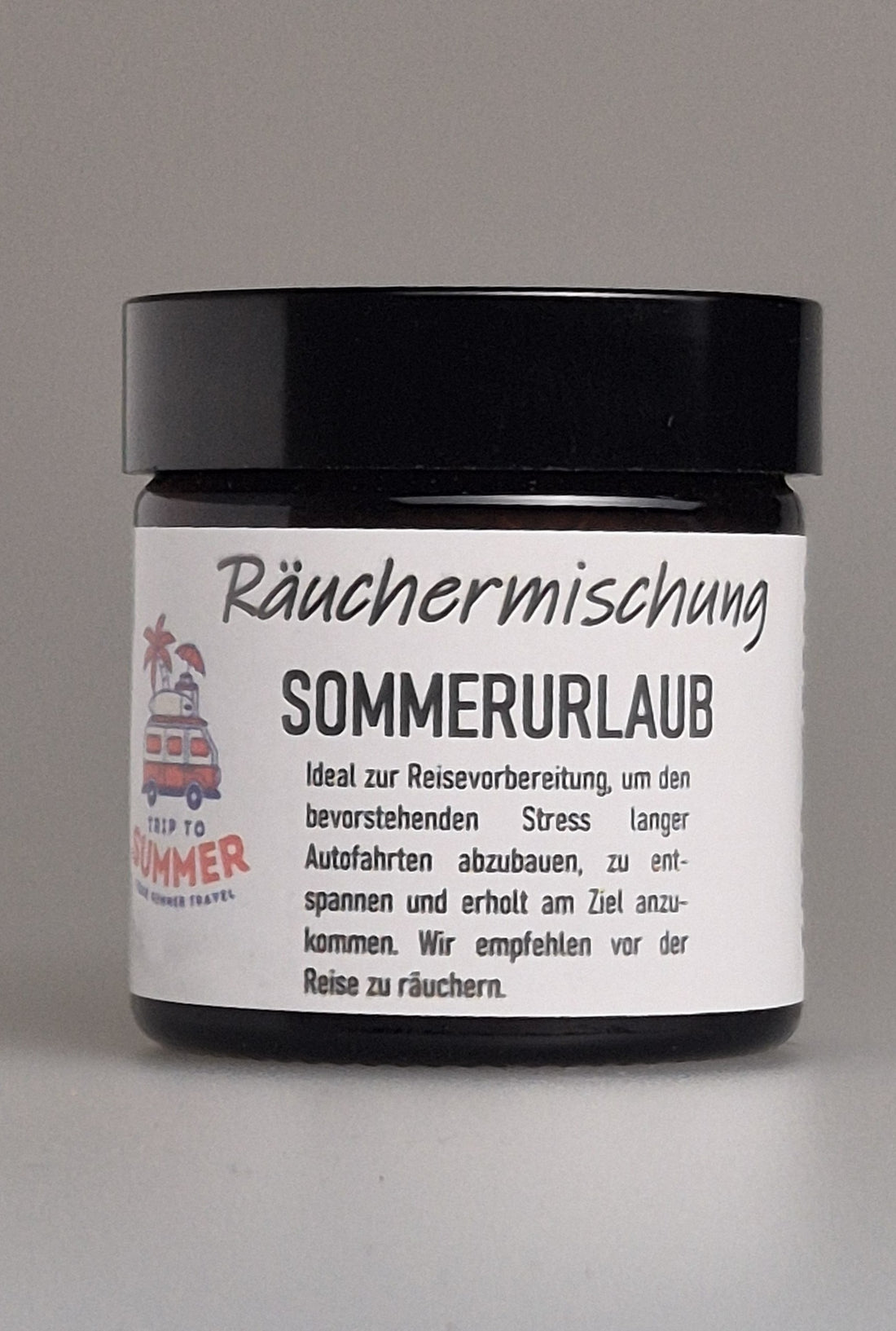Räuchermischung Sommerurlaub in schwarzer Dose mit Etikett und Produktnamen