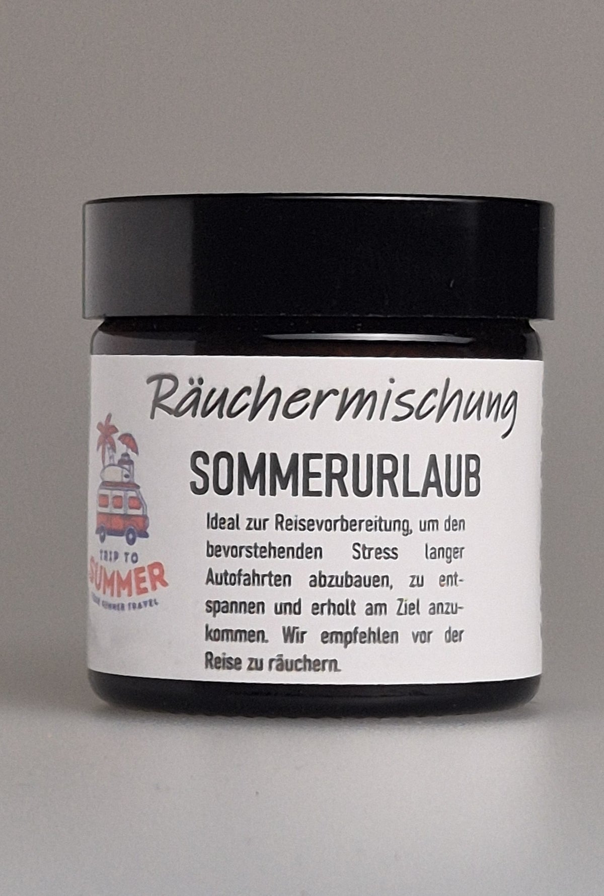Räuchermischung Sommerurlaub in schwarzer Dose mit Etikett und Produktnamen