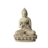 Elfenbeinweiße Buddha-Statue „Rad des Dharma“ mit Dharmachakra Mudra auf einem Lotussockel, Vorderansicht.
