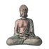 Buddha-Statue „Meditation“ in patinierter Bronzeoptik mit grünen Akzenten, verziertem Gewand und Händen im Schoß, Vorderansicht.