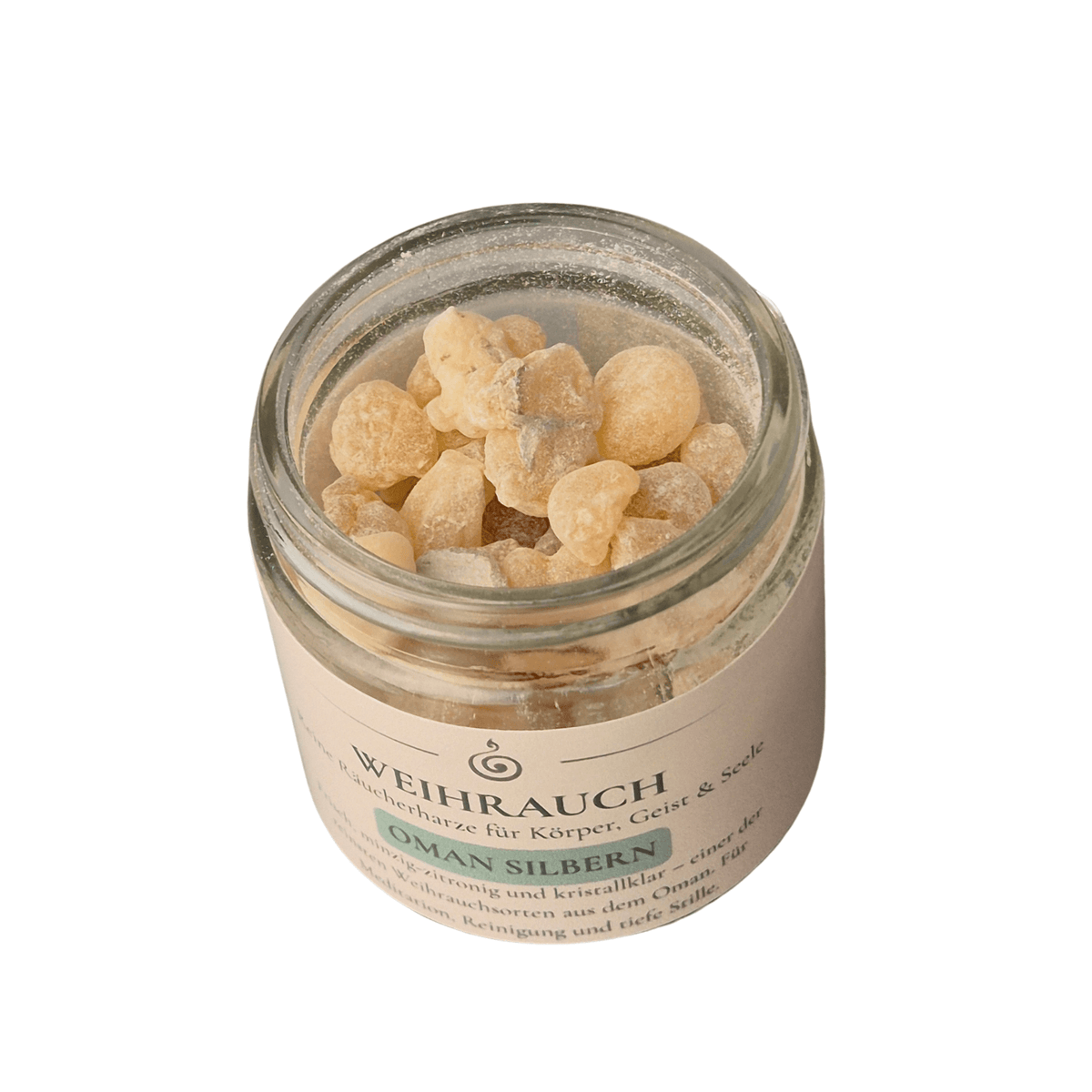 Weihrauch Oman Silber im offenen Glastiegel – 30g, 1. Wahl, Boswellia sacra | MAFUMO