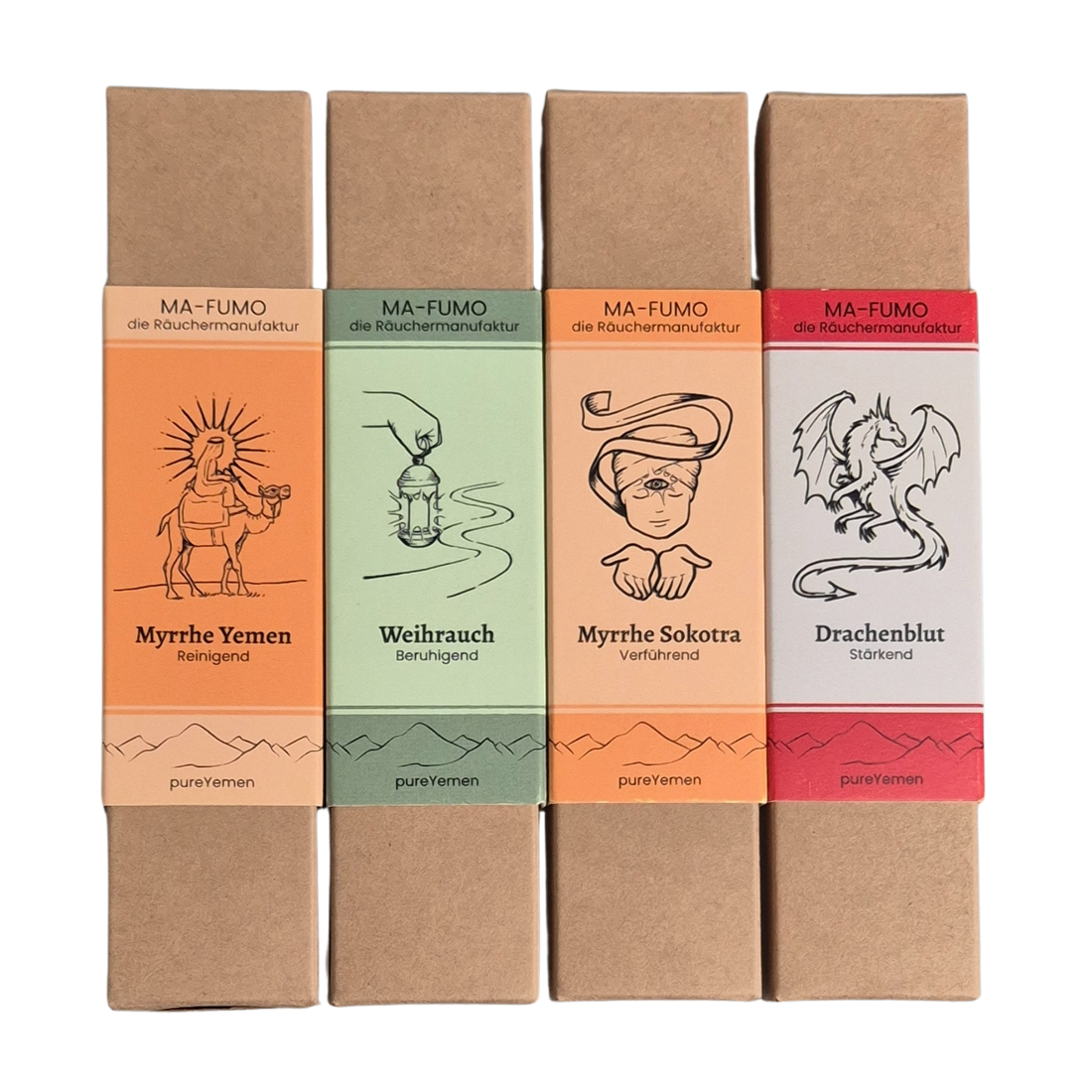 pureYemen Räucherstäbchen Bundle – alle 4 Sorten à 10 Stück, handgerollt aus dem Jemen | MAFUMO