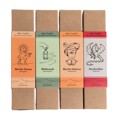 pureYemen Räucherstäbchen Bundle – alle 4 Sorten à 10 Stück, handgerollt aus dem Jemen | MAFUMO