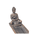 Nahaufnahme der Buddha-Figur auf dem Räucherboot, Hände in meditativer Mudra im Schoß gefaltet, Bronze-Optik – MAFUMO