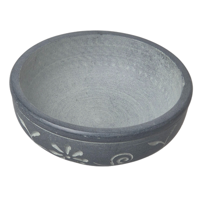 Speckstein Räucherschale, Farbe grau mit Ornamenten,  zum Räuchern auf Kohle - im Mafumo Shop